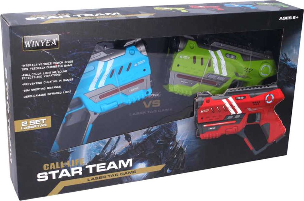 Dudlu Hra Laser pro dva pistole zelená + modrá na baterie Světlo Zvuk plast - obrázek 2