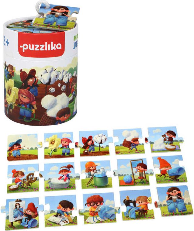 PUZZLIKA Baby dějové puzzle skládačka Výroba džínů velké dílky set 15ks - obrázek 1