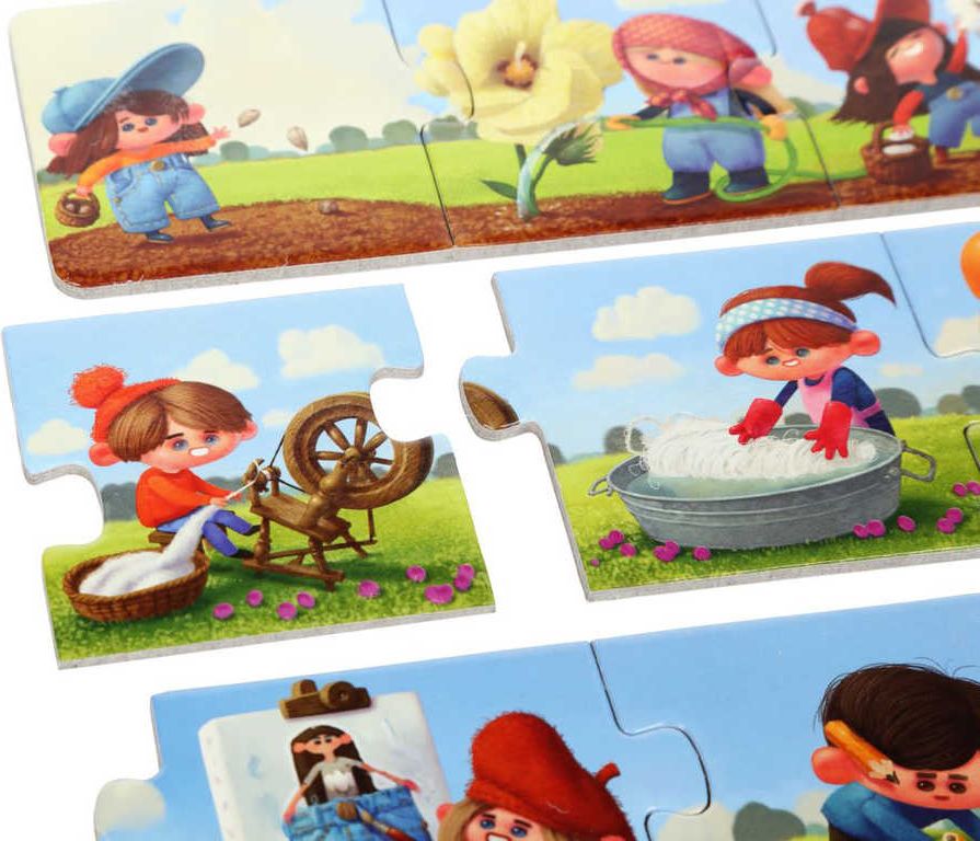 PUZZLIKA Baby dějové puzzle skládačka Výroba džínů velké dílky set 15ks - obrázek 3