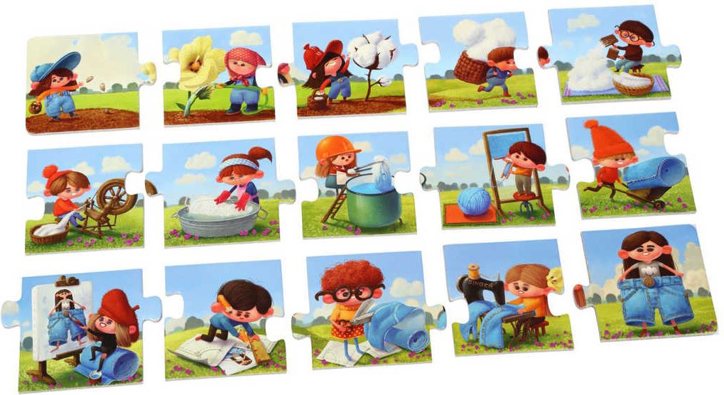 PUZZLIKA Baby dějové puzzle skládačka Výroba džínů velké dílky set 15ks - obrázek 4