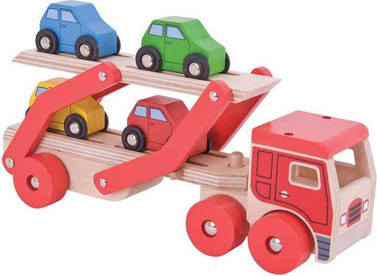 Bigjigs Toys Dřevěný kamion s auty - obrázek 1