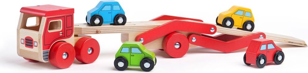 Bigjigs Toys Dřevěný kamion s auty - obrázek 1