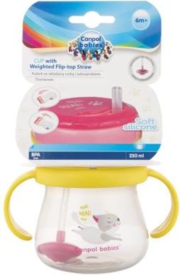 Canpol babies Hrníček sportovní se slámkou a závažím 250 ml růžový - obrázek 3
