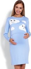 Těhotenská/Kojící noční košile dlouhý rukáv - MRÁČKY modrá - BeeMaa velikost L/XL - obrázek 1