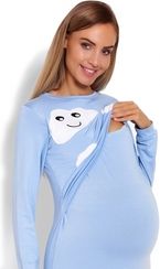 Těhotenská/Kojící noční košile dlouhý rukáv - MRÁČKY modrá - BeeMaa velikost L/XL - obrázek 2