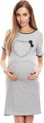 Těhotenská/Kojící noční košile krátký rukáv - SRDCE S MAŠLIČKOU šedá  - BeMaaMaa     velikost L/XL - obrázek 1