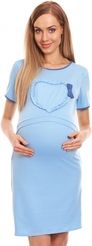 Těhotenská/Kojící noční košile krátký rukáv - SRDCE S MAŠLIČKOU modrá  - BeMaaMaa     velikost S/M - obrázek 1