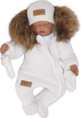Z&Z Zimní kombinéza s kapucí a kožešinou + rukavičky, bílá - obrázek 1