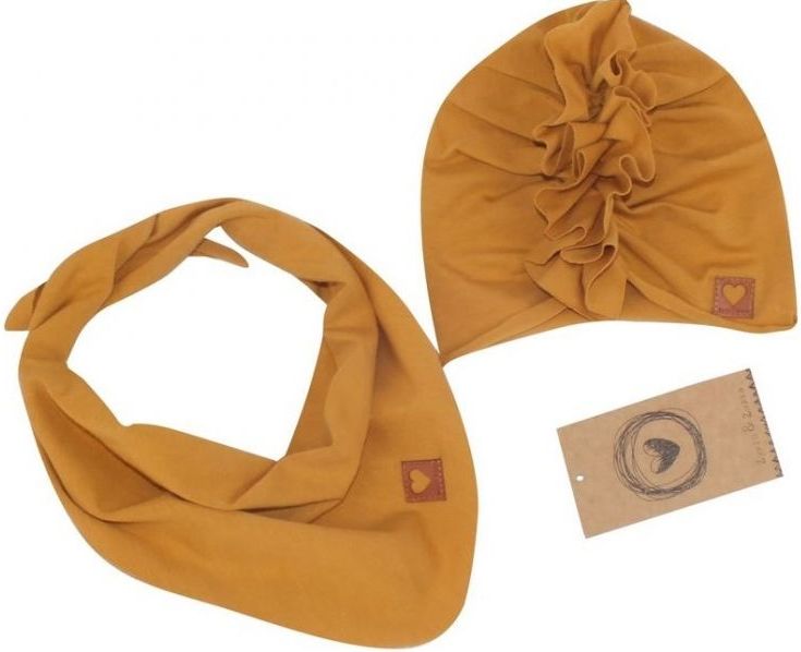 Z& Z Stylová dětská jarní/podzimní bavlněná čepice, turban s šátkem, medová - 38/42 čepičky obvod - obrázek 2