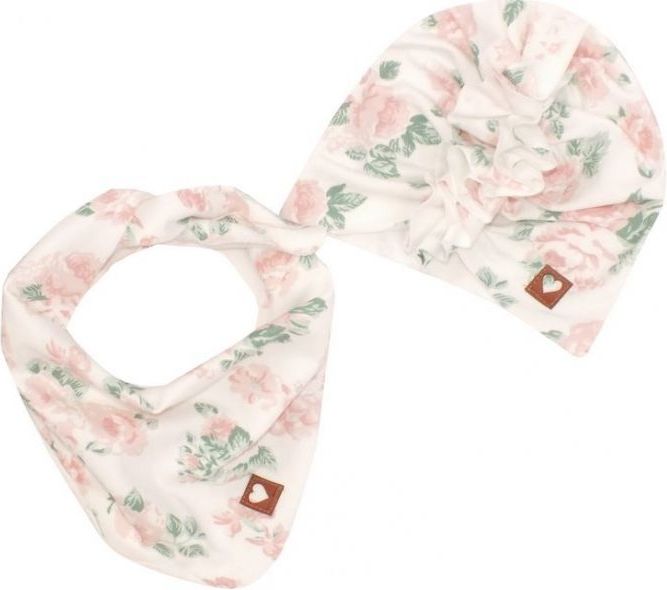 Z& Z Stylová dětská jarní/podzimní bavlněná čepice, turban s šátkem, kytky - 38/42 čepičky obvod - obrázek 2