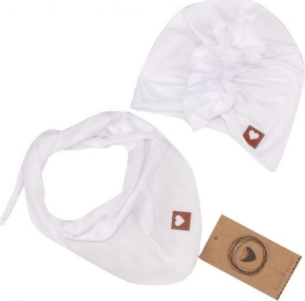Z& Z Stylová dětská jarní/podzimní bavlněná čepice, turban s šátkem, bílá - 38/42 čepičky obvod - obrázek 2