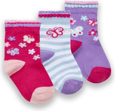 Cotton Rich Ponožky kojenecké dívčí motýlci 3 páry velikost ponožek: 0-15 (0-6 měsíců) - obrázek 1