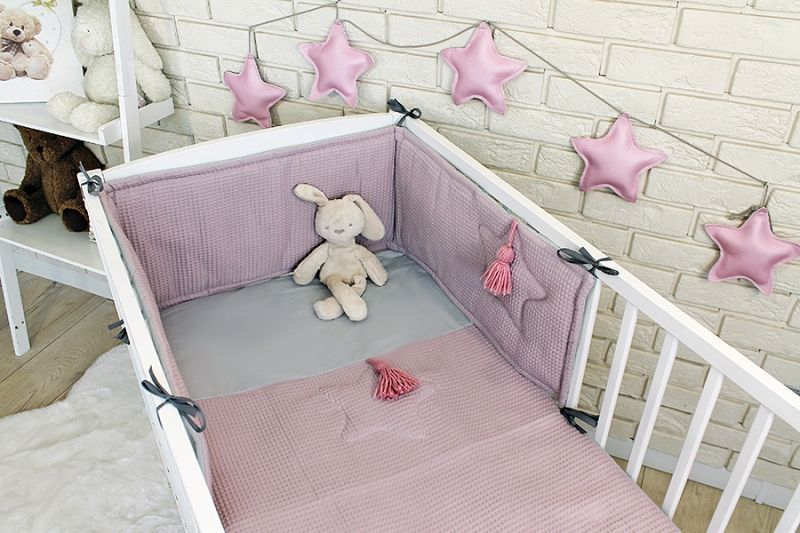 Baby Nellys 3 dílná sada Mantinel s povlečením vafelek - růžová - 120x90 - obrázek 1