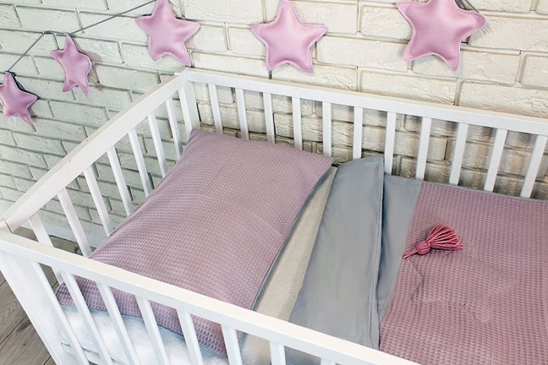 Baby Nellys 3 dílná sada Mantinel s povlečením vafelek - růžová - 120x90 - obrázek 2