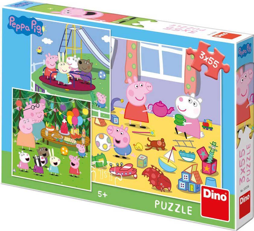 DINO Puzzle Peppa Pig na prázdninách 3x55 dílků 18x18cm skládačka v krabici - obrázek 1