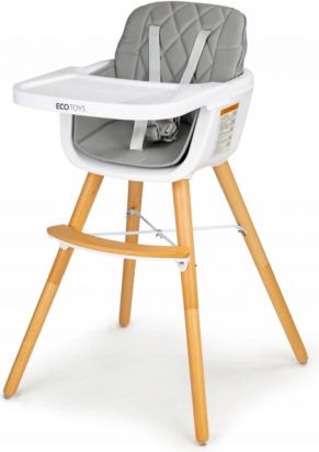 Eco toys Jídelní židlička, stoleček 2v1 prošívaný - šedá - obrázek 1