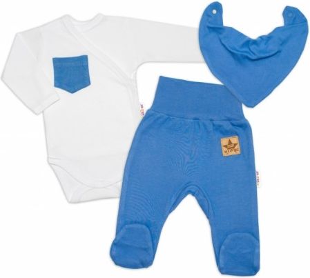 Baby Nellys 3-dílná sada Body dl. rukáv s kapsou, šátek, polodupačky, modrá, bílá, Velikost koj. oblečení 50 (0-1m) - obrázek 1