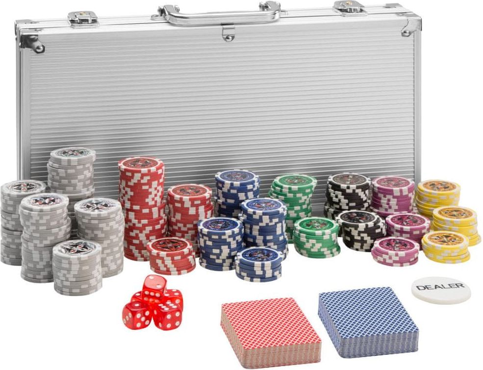 tectake Pokerová sada vč. hliníkového kufru - stříbrná, 300 dílů - obrázek 1
