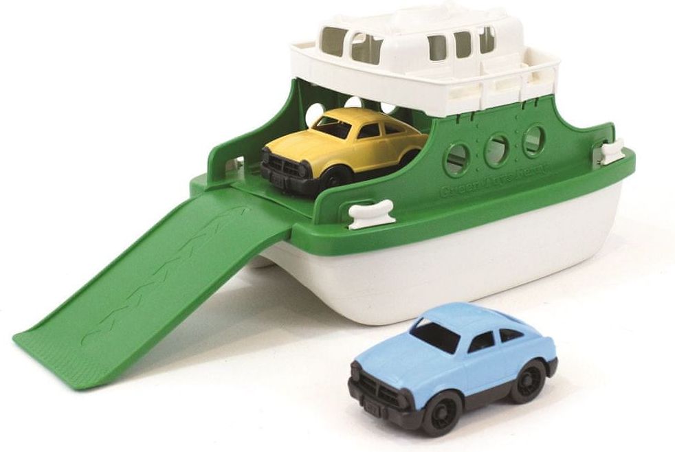 Green Toys Trajekt s auty zeleno - bílý se dvěmi autíčky - obrázek 1