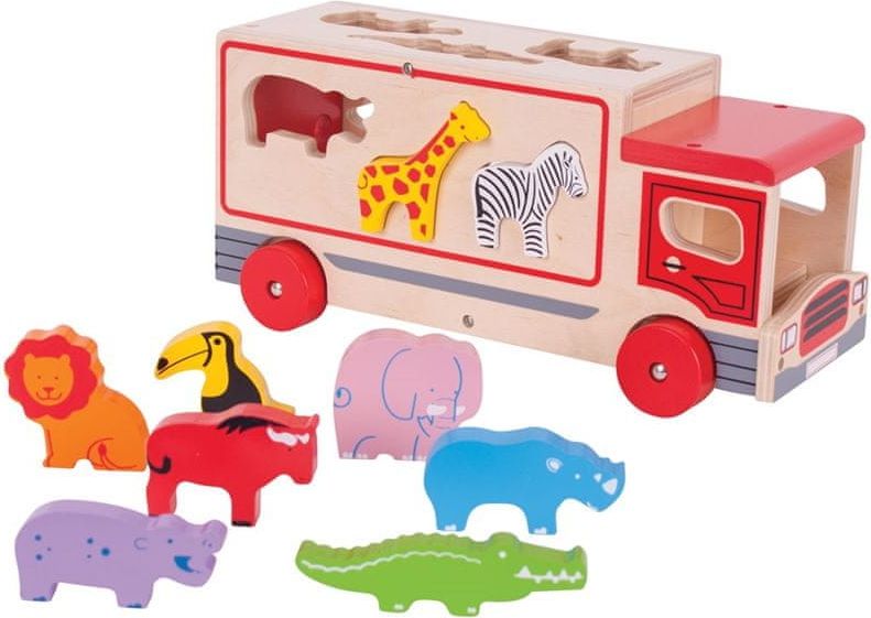 Bigjigs Toys Dřevěné auto se zvířátky safari - obrázek 1