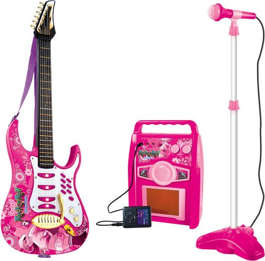 Dětská elektrická kytara se zesilovačem a mikrofonem - růžová - obrázek 1