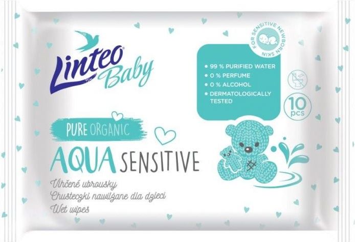 Vlhčené ubrousky LINTEO BABY Aqua sensitive, 10 ks v balení - obrázek 1