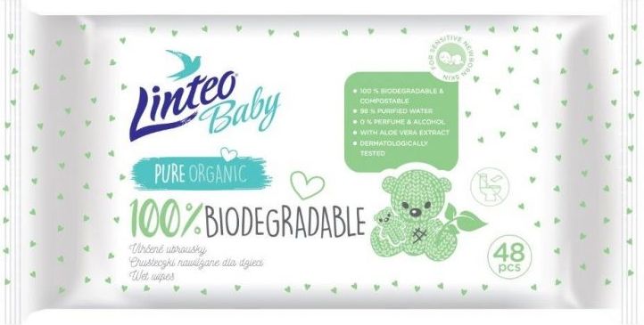 Vlhčené ubrousky LINTEO BABY 100% Biodegradable, 48 ks v balení - obrázek 1