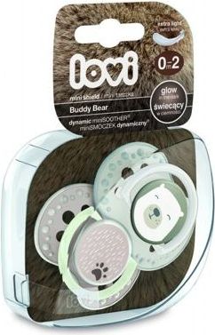 LOVI Dudlík s mini štítkem 0-2m silikonový dynamický BUDDY BEAR 0-2m 2ks - obrázek 2