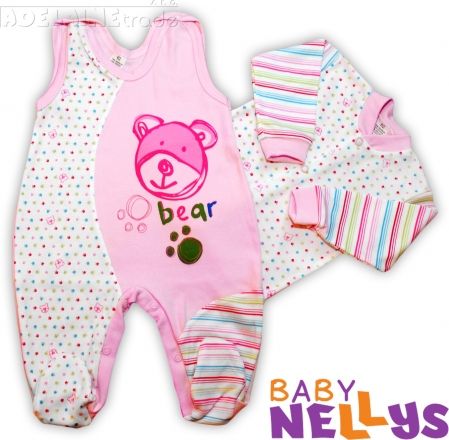 Baby Nellys Souprava - Dupačky s košilkou BEAR - v růžové - obrázek 1