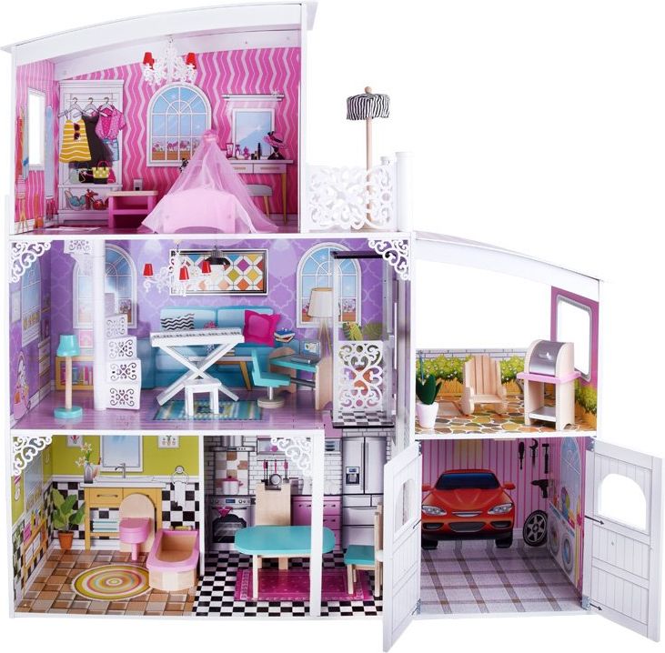 Mamido  Obrovský dřevěný domeček pro panenky s garáži a nábytkem - obrázek 1