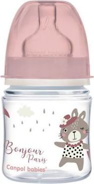 Canpol babies Lahev se širokým hrdlem BONJOUR PARIS 120ml růžová - obrázek 1