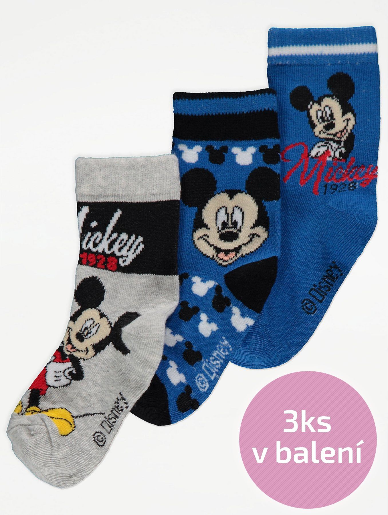 Chlapecké ponožky SUN-CITY, 3ks v balení, modré, motiv Mickey Mouse Velikost: EU 23 - 26.5 (2 - 3 roky) - obrázek 1