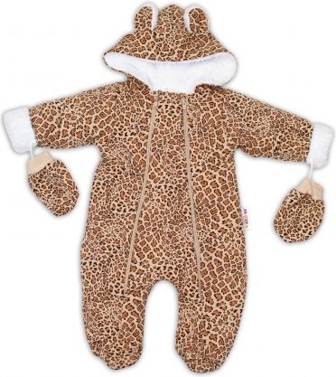 Baby Nellys Zimní kombinézka s kapucí a oušky + rukavičky, Gepard - hnědá - obrázek 1