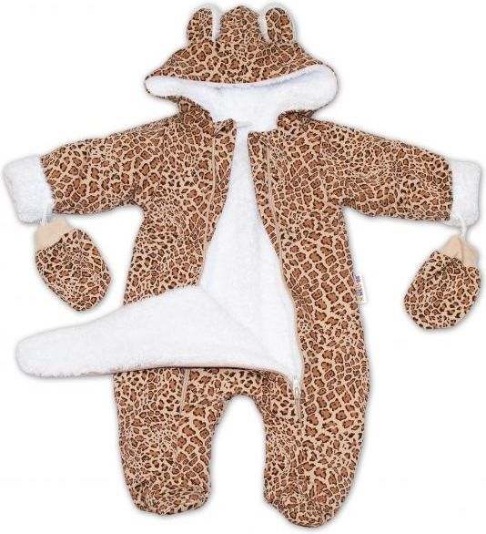 Baby Nellys Zimní kombinézka s kapucí a oušky + rukavičky, Gepard - hnědá, vel. 74 - 74 (6-9m) - obrázek 2