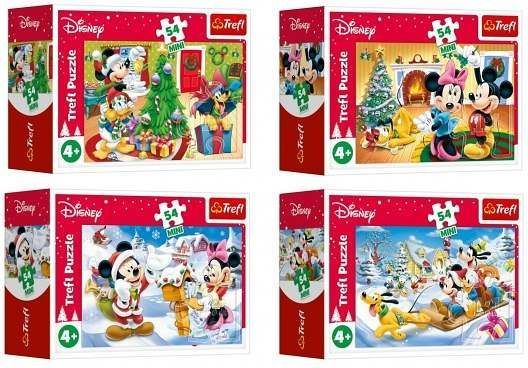 Minipuzzle Vánoce s Mickeym 54 dílků 4 druhy v krabičce 9x6,5x3,5cm - obrázek 1