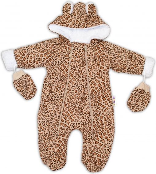 Baby Nellys Baby Nellys Zimní kombinézka s kapucí a oušky   rukavičky, Gepard - hnědá, vel. 68 - obrázek 1