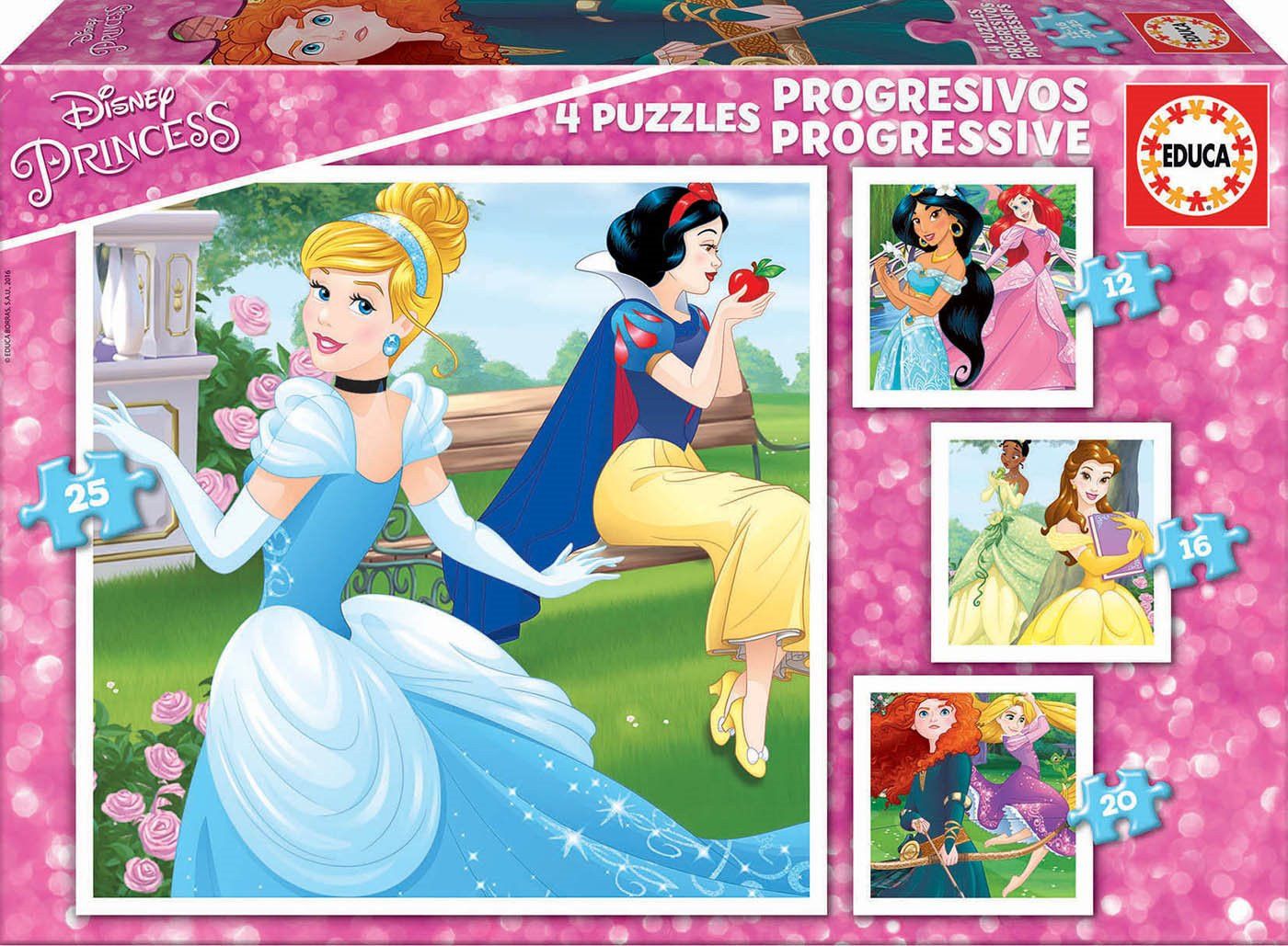 EDUCA Puzzle Disney princezny 4v1 (12,16,20,25 dílků) - obrázek 1