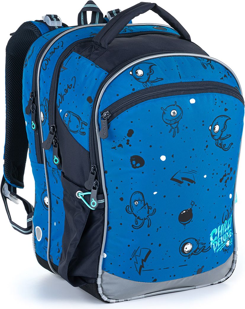 Modrý tříkomorový batoh s příšerkami na první stupeň ZŠ Topgal COCO 21017 B - obrázek 1