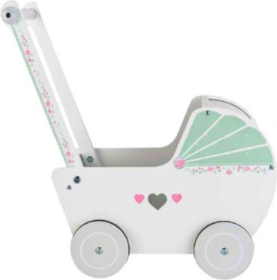 ECOTOYS Dřevěný kočárek pro panenky SRDCE - mátový