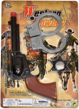 Pistole/Kolt klapací 22cm plast šerifská hvězda a pouta westernový set - obrázek 1
