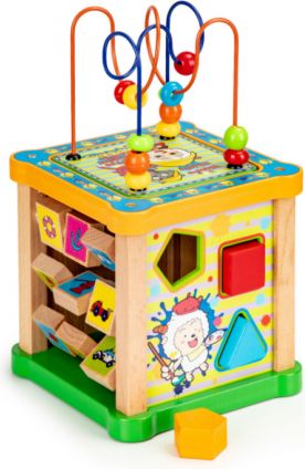 ECO TOYS Edukační dřevěná kostka s labyrintem a tabulkou