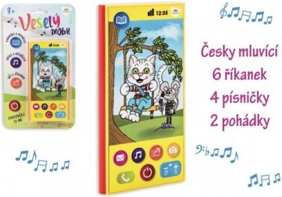 Veselý Mobil Telefon plast česky mluvící 7,5x15cm na baterie se zvukem na kartě - obrázek 1