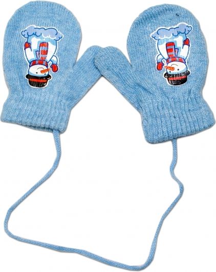 YO !  Zimní kojenecké  rukavičky vlněné  - se šňůrkou a potiskem YO - sv. modré, vel. 13-14 cm 13-14cm rukavičky - obrázek 1
