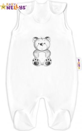 Baby Nellys Bavlněné dupačky Sweet Teddy Bear - bílé - obrázek 1