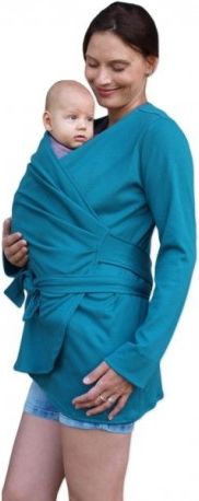 Zavinovací kabátek pro nosící, těhotné - biobavlněný - petrolejový, Velikosti těh. moda L/XL - obrázek 1