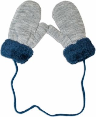 Zimní kojenecké rukavičky s kožíškem - se šňůrkou YO - šedé/granátový kožíšek, Velikost koj. oblečení 10cm rukavičky - obrázek 1