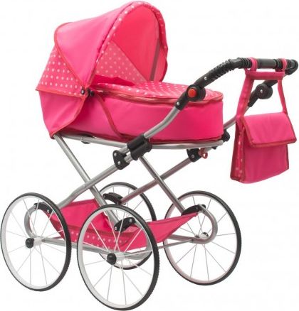 Dětský Retro kočárek pro panenky 2v1 New Baby Anetka růžový s puntíky, Růžová - obrázek 1