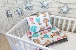 Sada 2-dílná LUX - dětská deka a polštářek - LÉTAJÍCÍ BALÓN se šedou - BabyNellys - obrázek 1