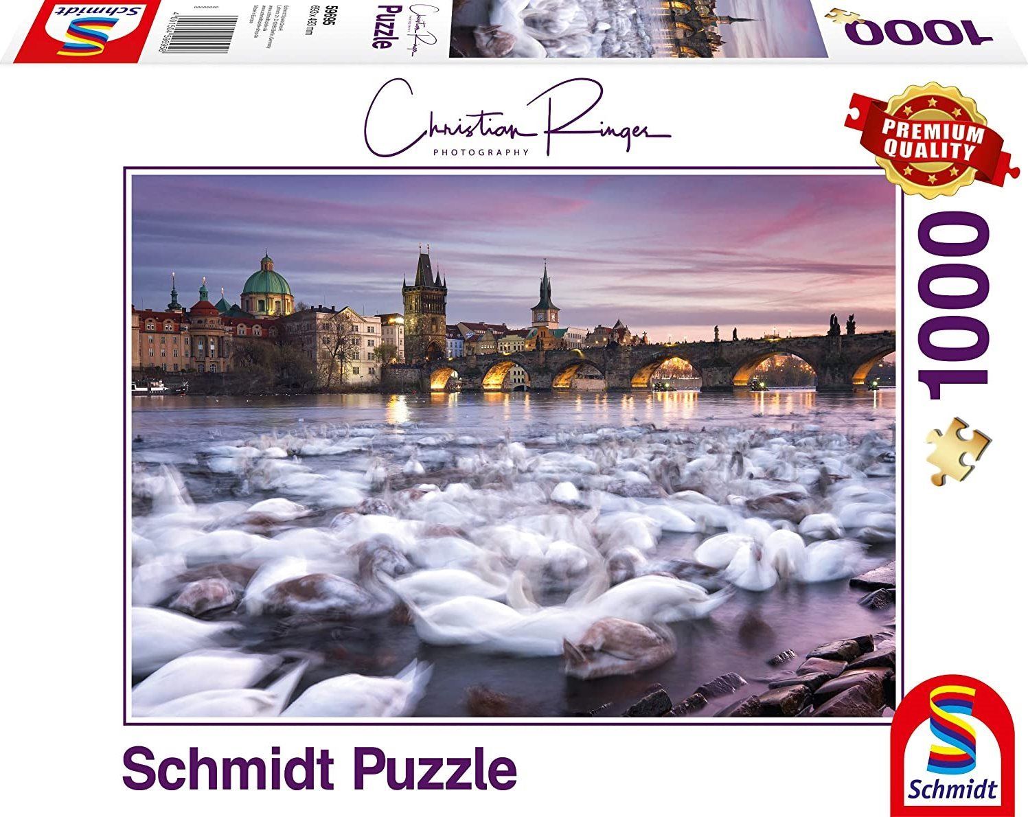 SCHMIDT Puzzle Praha: Labutě na břehu Vltavy 1000 dílků - obrázek 2