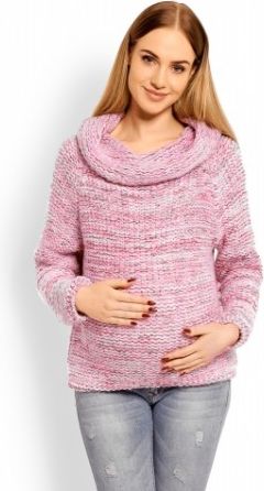 Be MaaMaa Těhotenský vlněný svetr s rolákem - růžový - obrázek 1